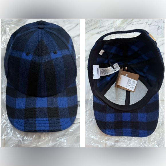 BURBERRY CASHMERE NAVY SIGNATURE CHECKERED PATTERN UNISEX BASEBALL CAP - Picture 2 of 16
